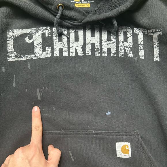 Carhartt Workwear Black White Graphic Hoodie Y2K Sweatshirt - Picture 4 of 6